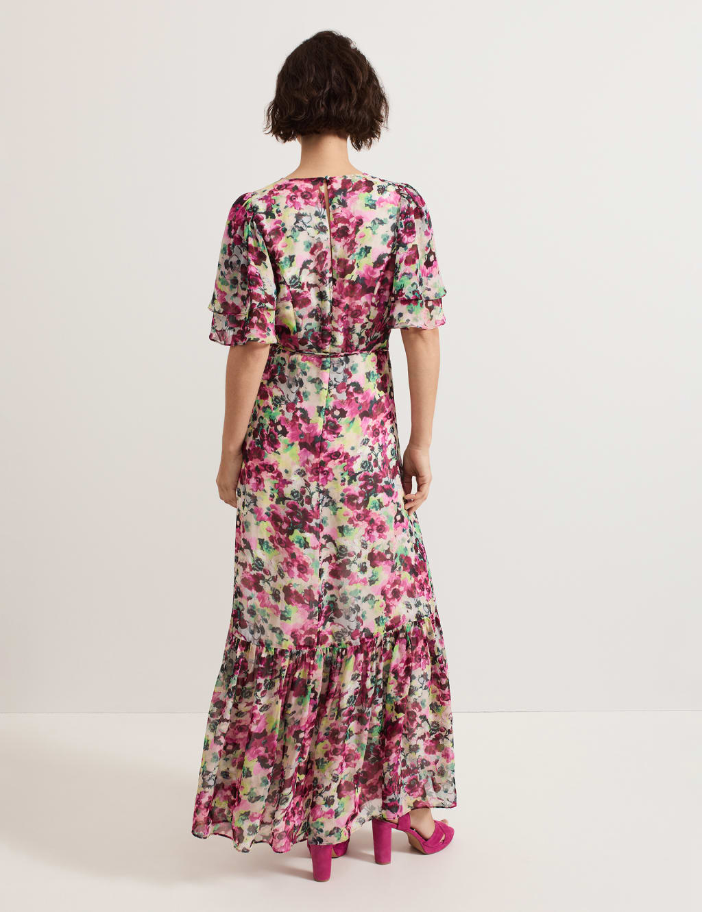 Floral V-Neck Tie Waist Maxi Tiered Dress 3 of 7