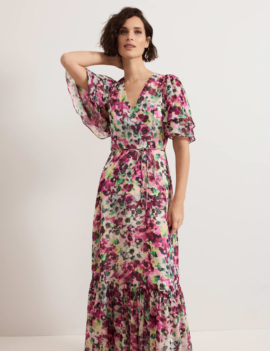 Floral V-Neck Tie Waist Maxi Tiered Dress 4 of 7