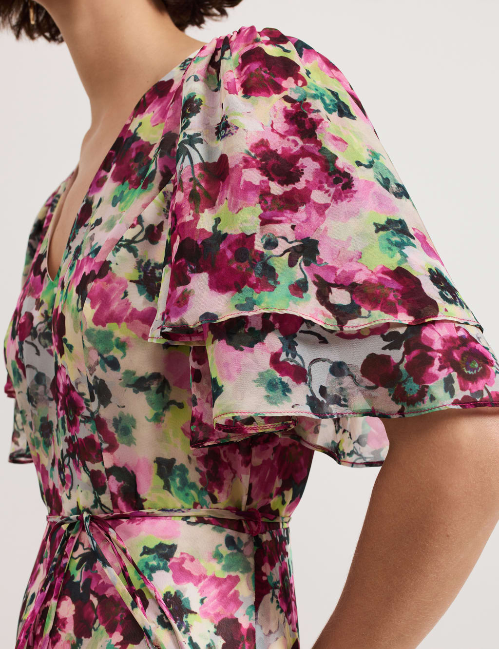 Floral V-Neck Tie Waist Maxi Tiered Dress 6 of 7
