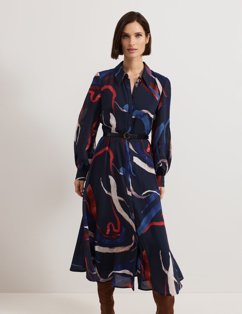 Printed Collared Belted Midaxi Shirt Dress 4 of 8