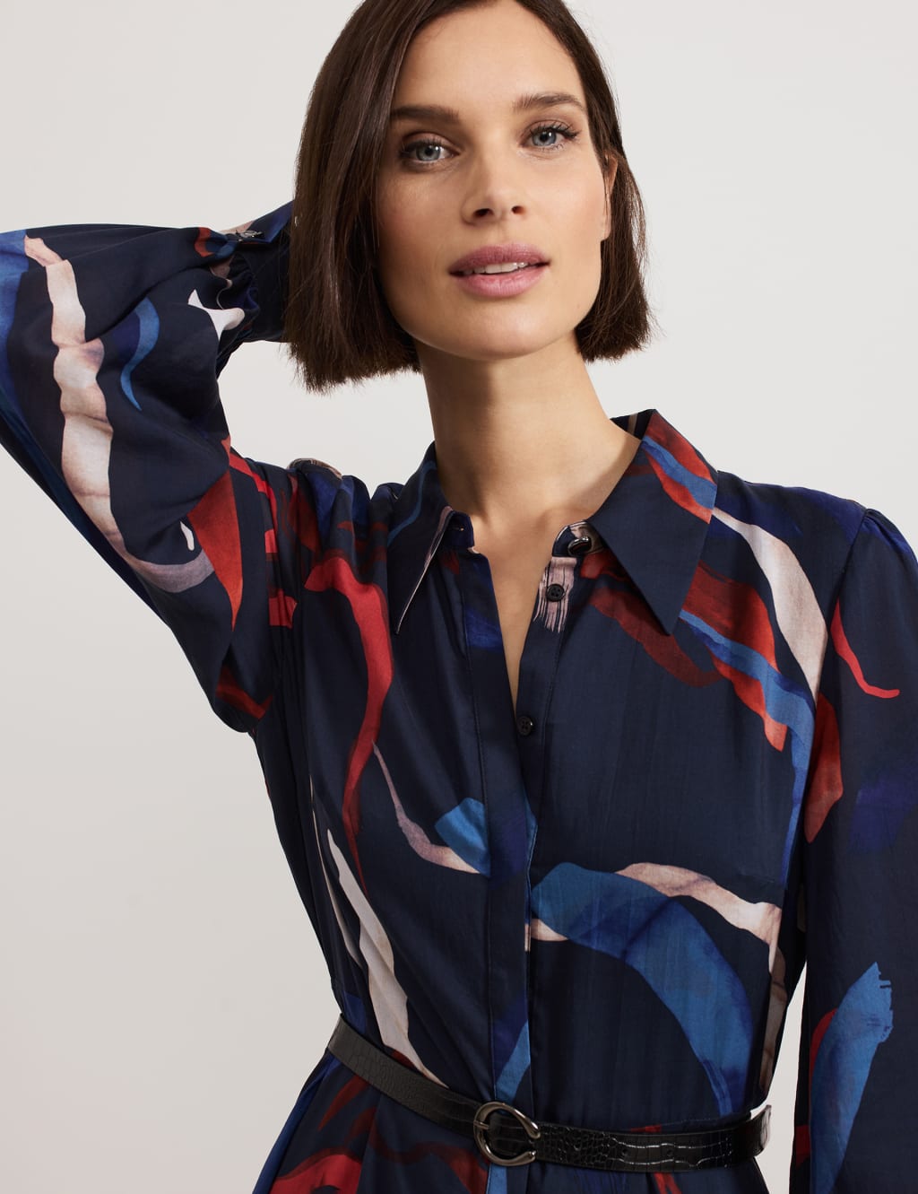 Printed Collared Belted Midaxi Shirt Dress 5 of 8