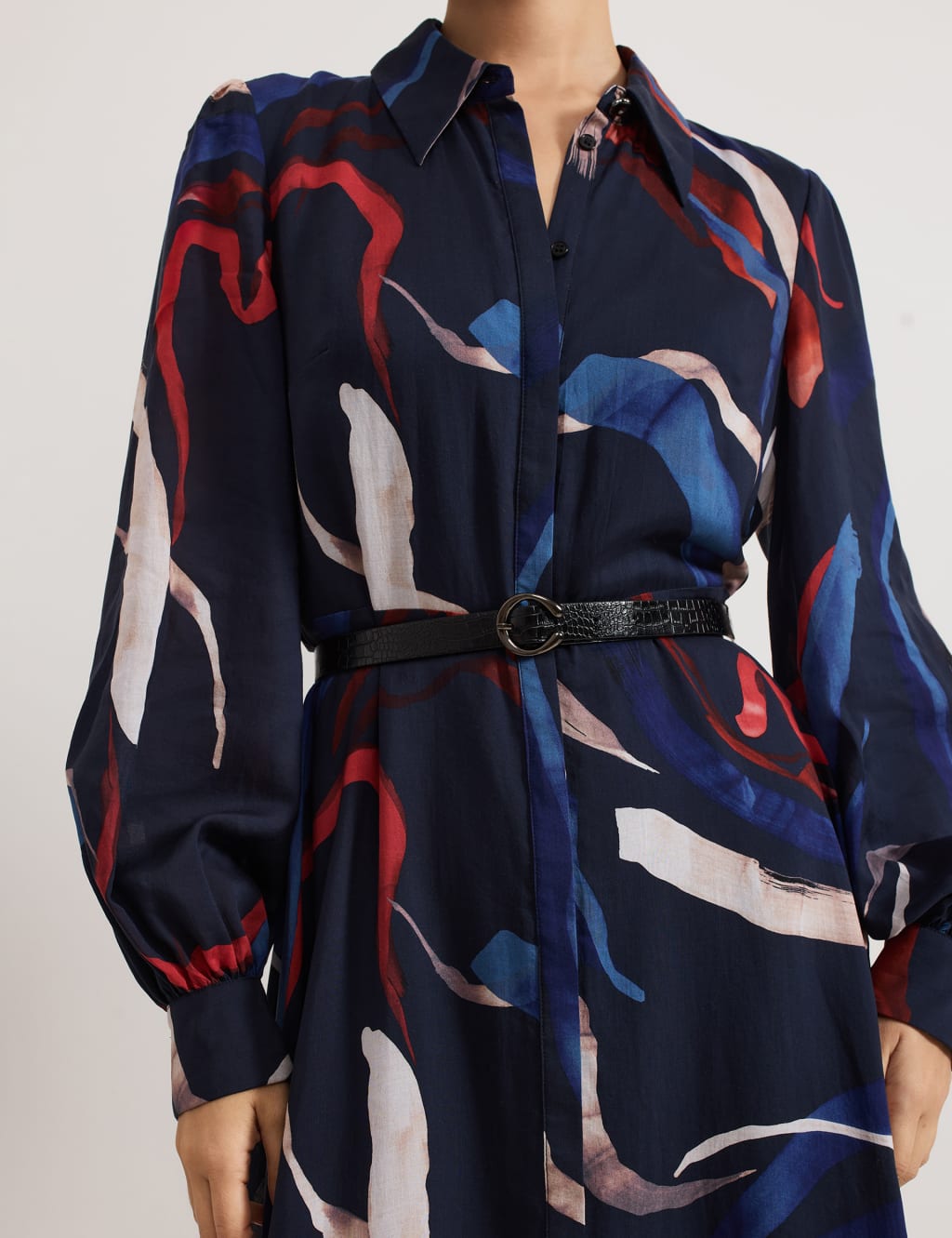 Printed Collared Belted Midaxi Shirt Dress 6 of 8