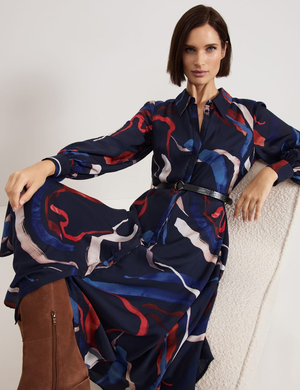 Printed Collared Belted Midaxi Shirt Dress 7 of 8