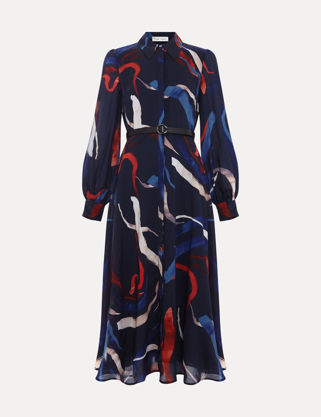 Printed Collared Belted Midaxi Shirt Dress 2 of 8