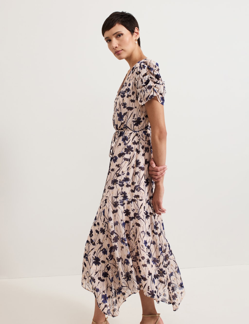 Floral V-Neck Midaxi Waisted Dress 7 of 8