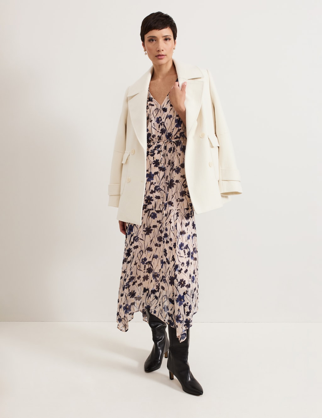 Floral V-Neck Midaxi Waisted Dress