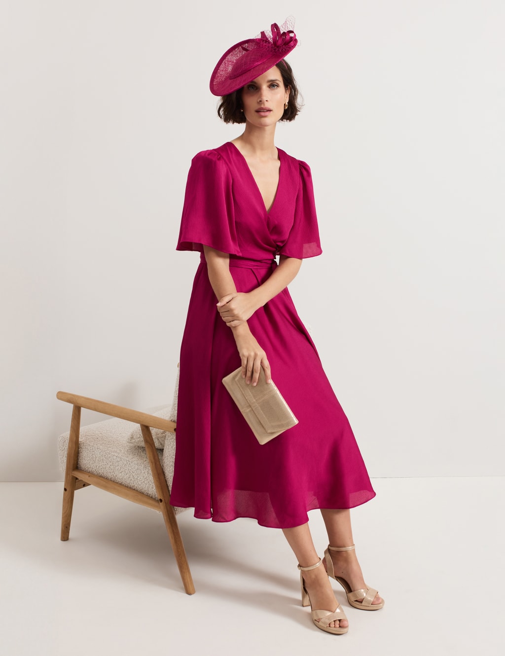 Textured V-Neck Tie Front Midi Wrap Dress 7 of 8