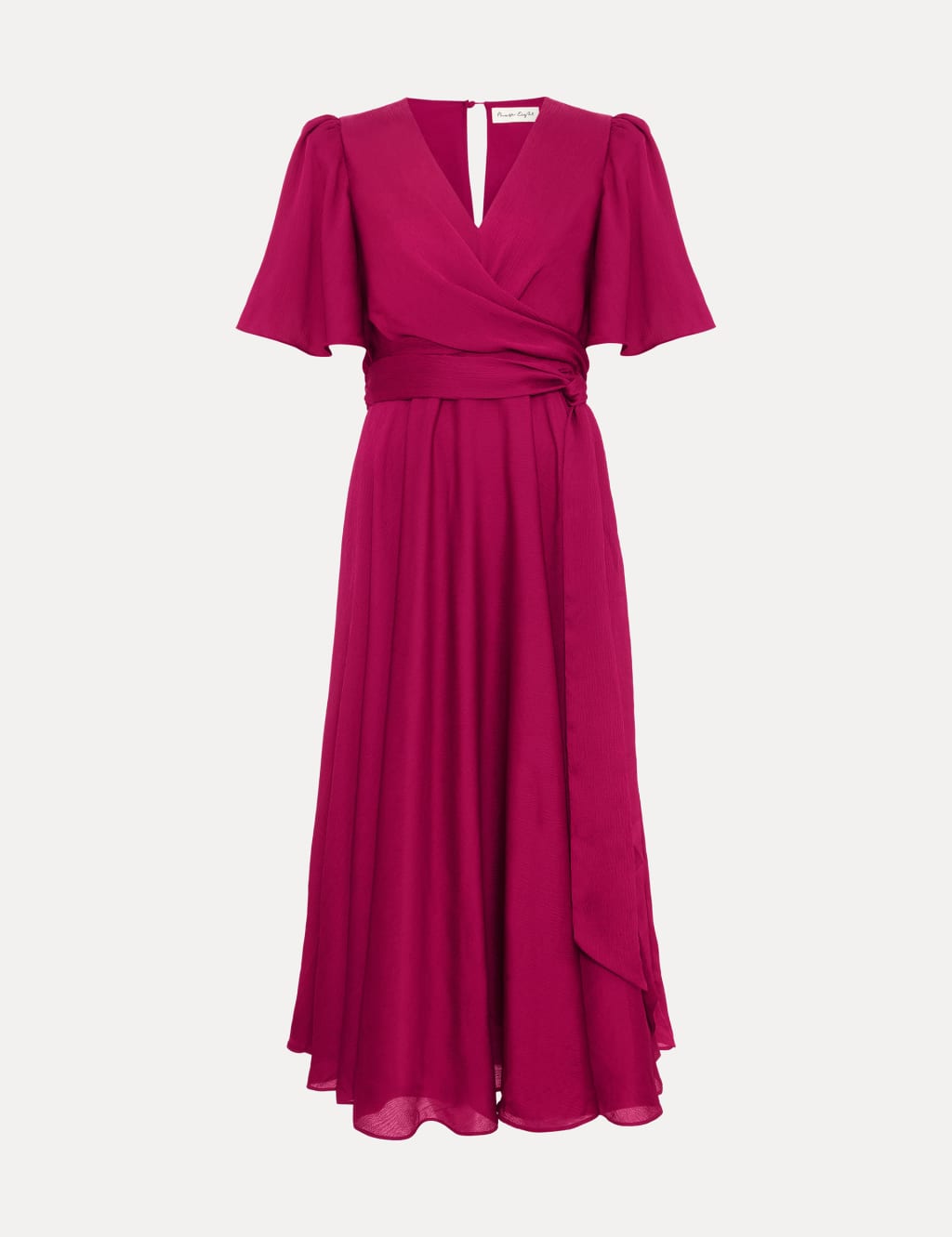 Textured V-Neck Tie Front Midi Wrap Dress 2 of 8