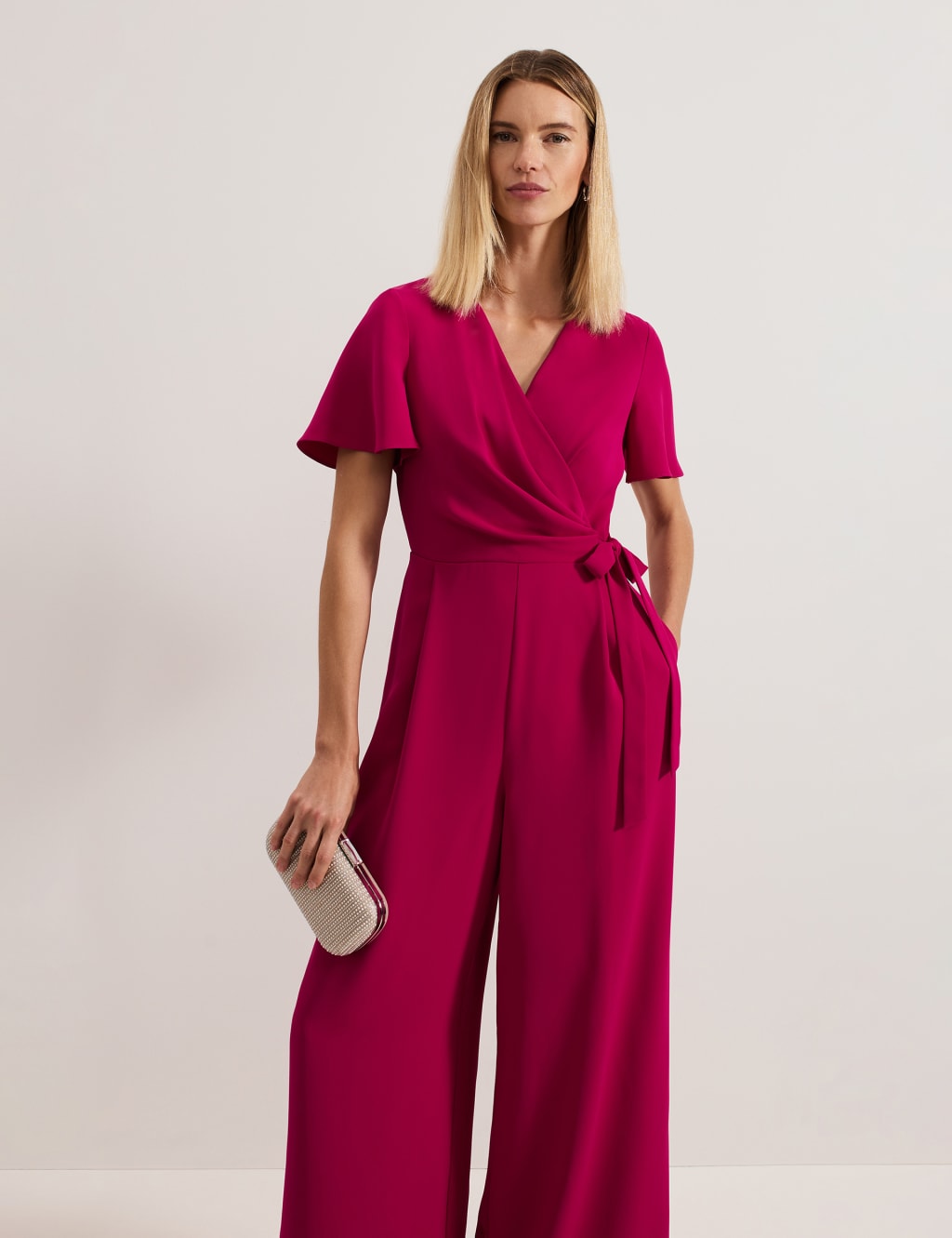 Tie Detail Short Sleeve Wrap Wide Leg Jumpsuit 4 of 6