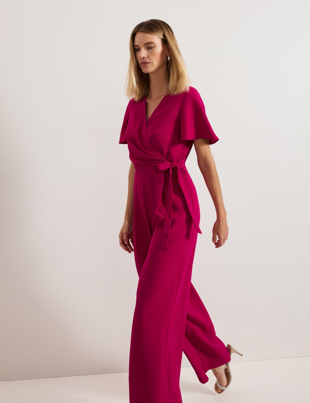 Tie Detail Short Sleeve Wrap Wide Leg Jumpsuit 6 of 6
