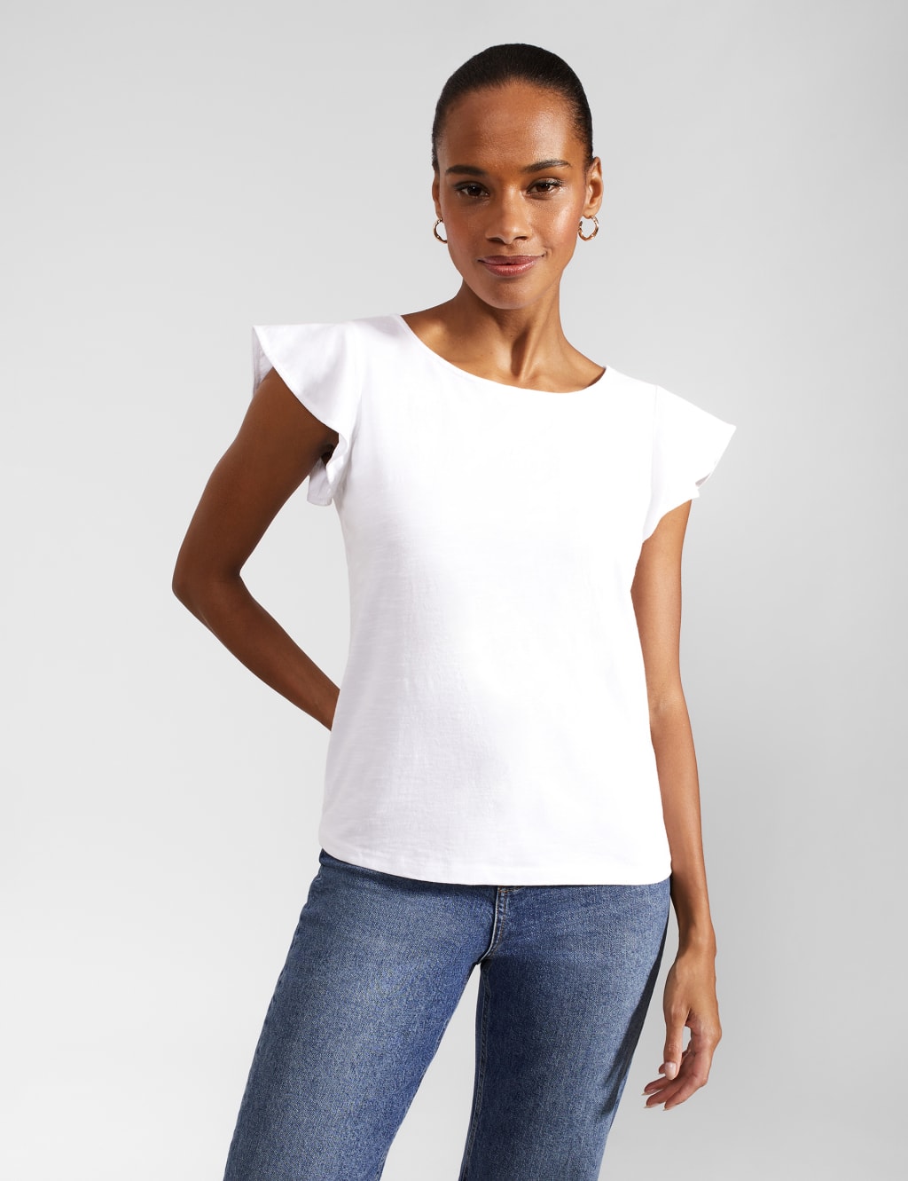 Pure Cotton Frill Sleeve Top HOBBS M S