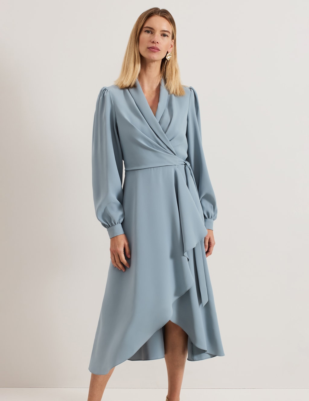 V-Neck Tie Front Midi Wrap Dress 4 of 8