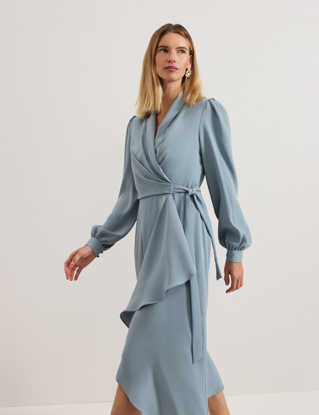 V-Neck Tie Front Midi Wrap Dress 8 of 8