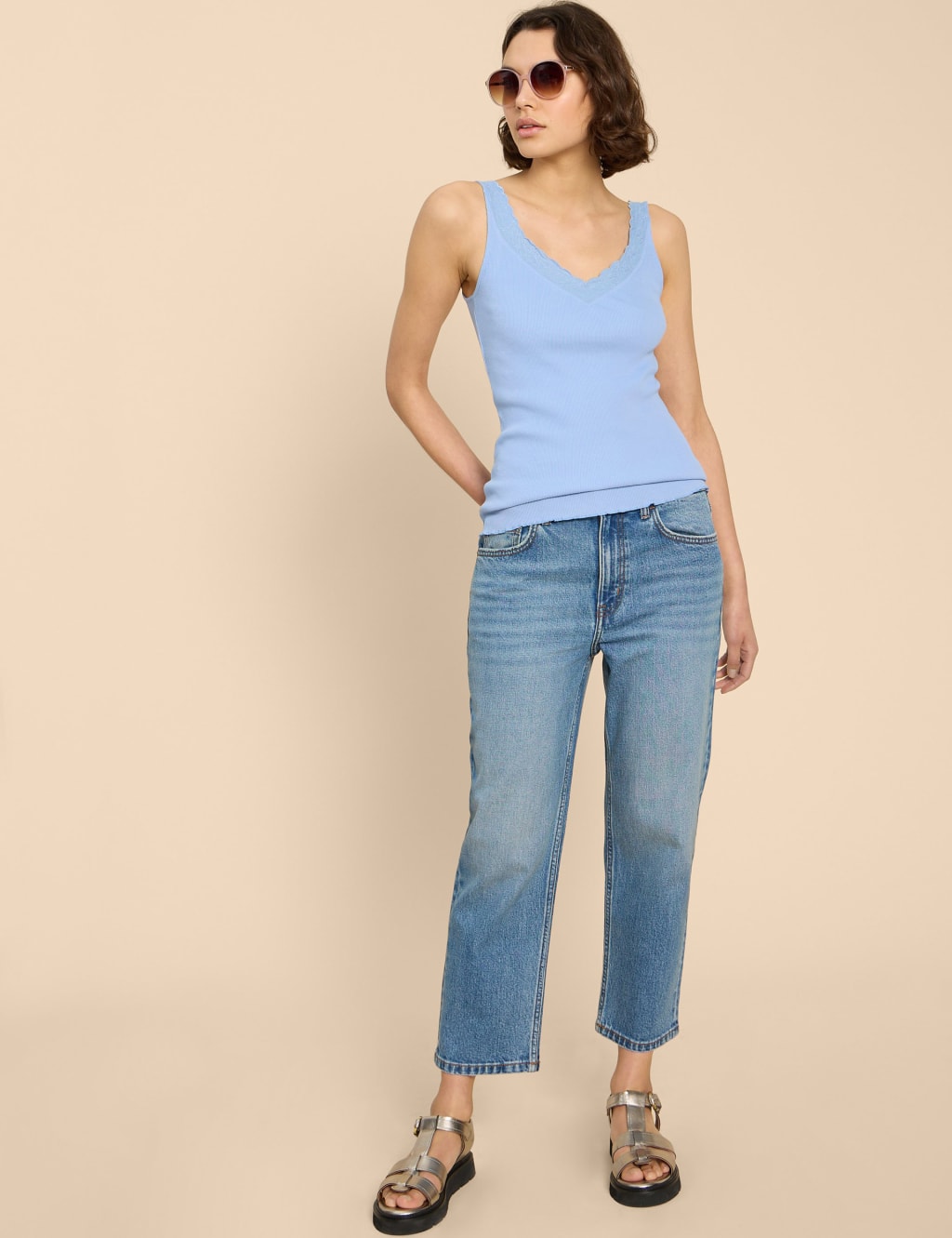 Pure Cotton Lace Trim V-Neck Vest 3 of 6