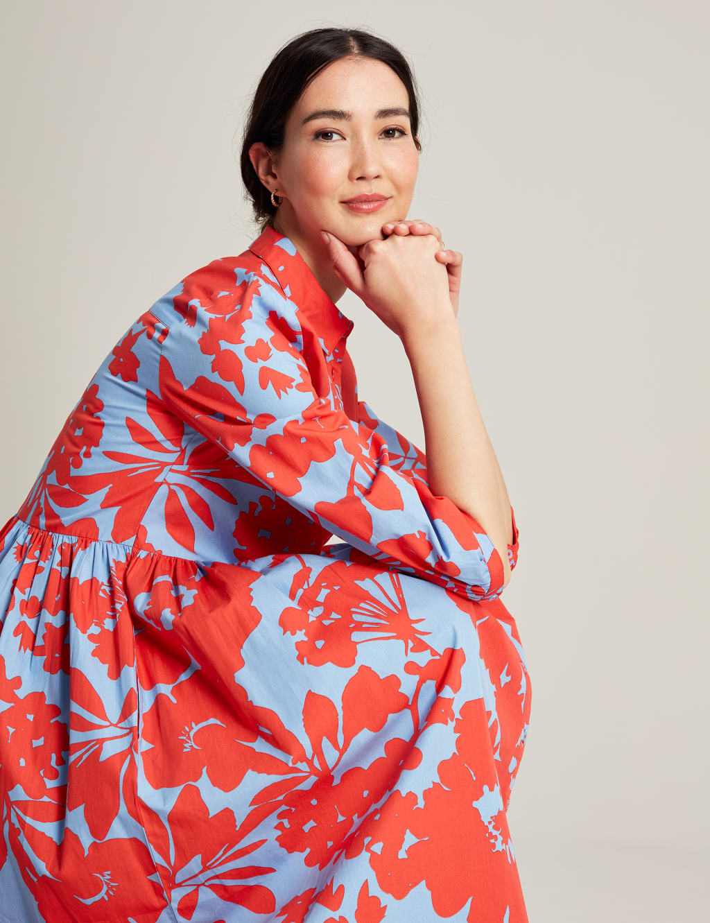 Pure Cotton Floral Midi Shirt Dress 2 of 6