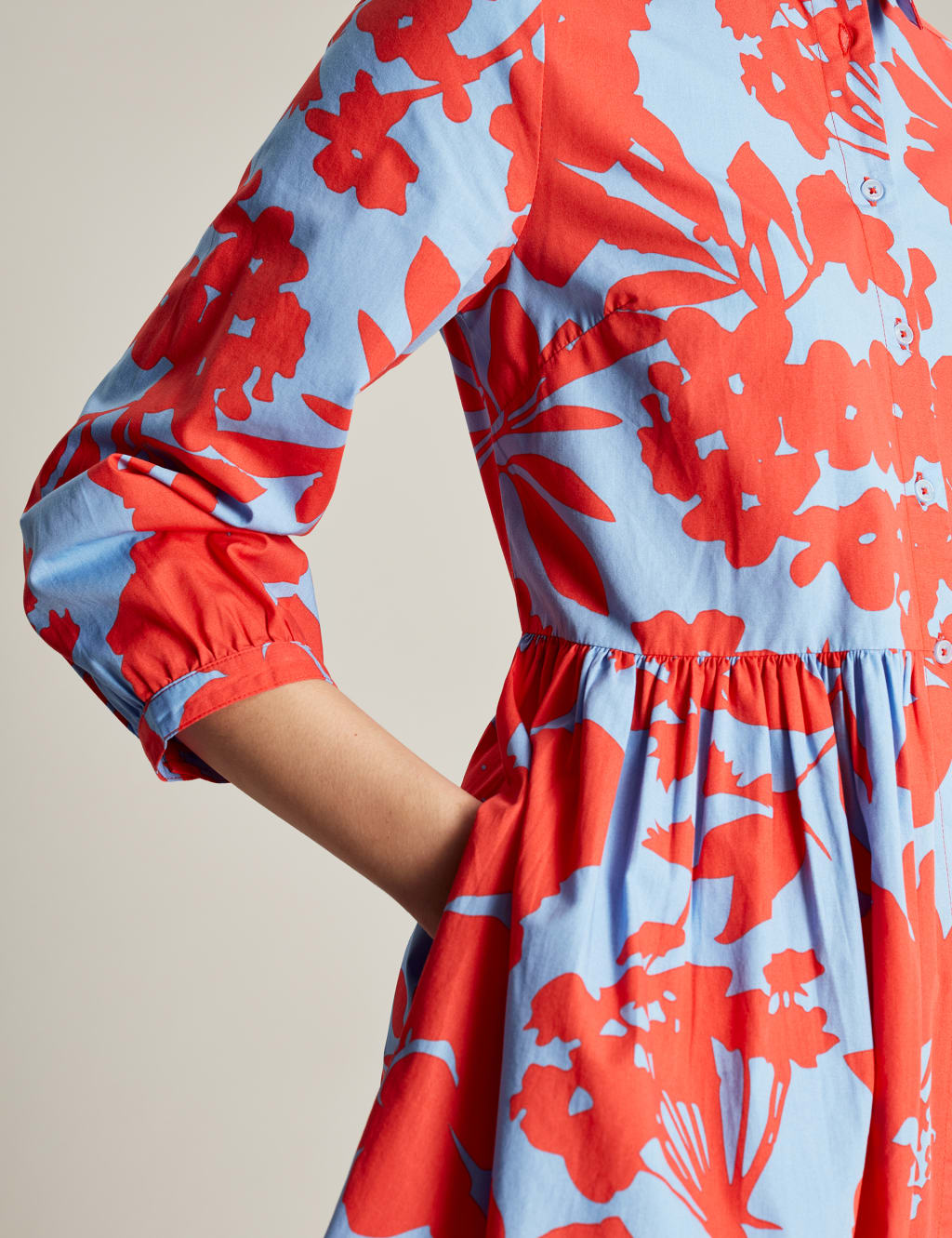 Pure Cotton Floral Midi Shirt Dress 3 of 6