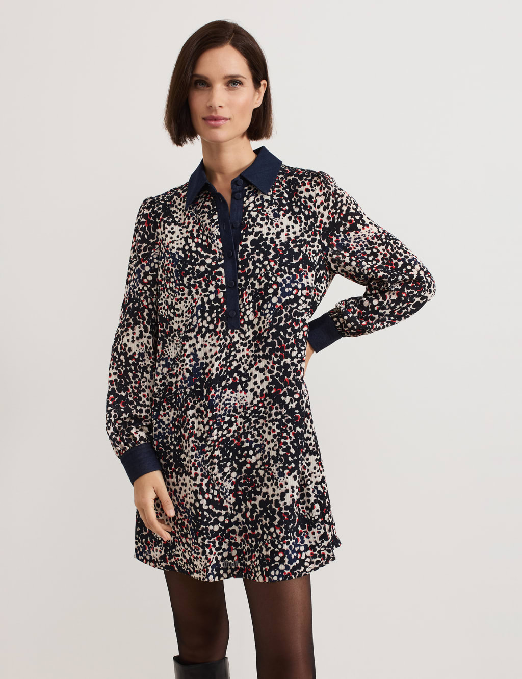 Printed Collared Mini Swing Dress 1 of 7