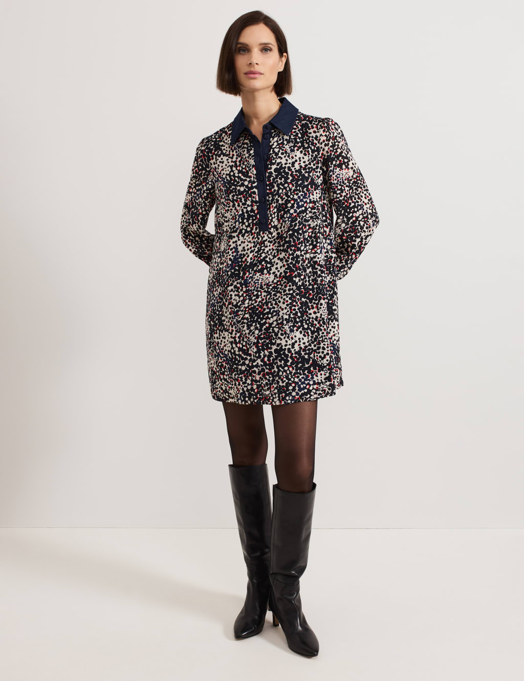 Printed Collared Mini Swing Dress 4 of 7