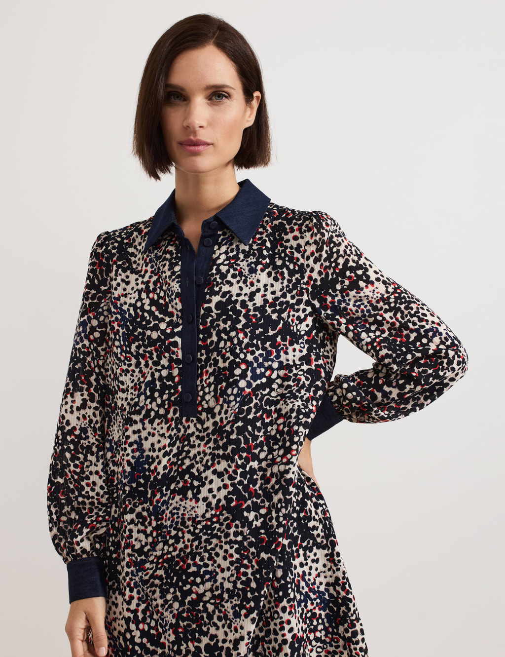 Printed Collared Mini Swing Dress 6 of 7