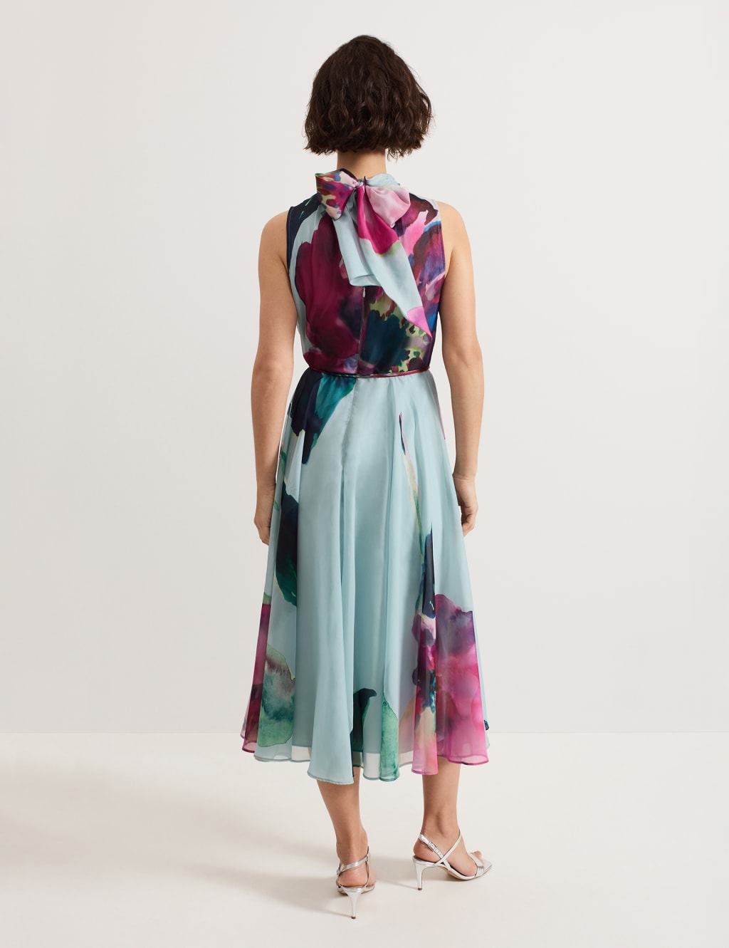 Floral Tie Neck Waisted Midi Dress 3 of 9