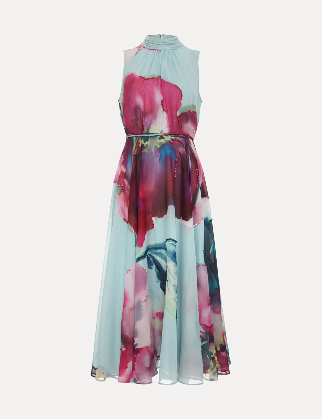 Floral Tie Neck Waisted Midi Dress 2 of 9