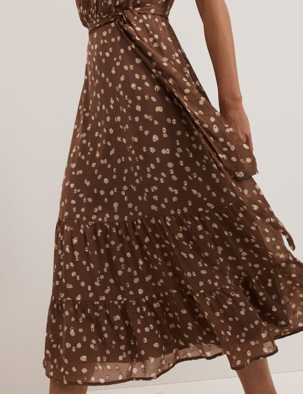 Polka Dot Tie Waist Midi Tiered Dress 7 of 7