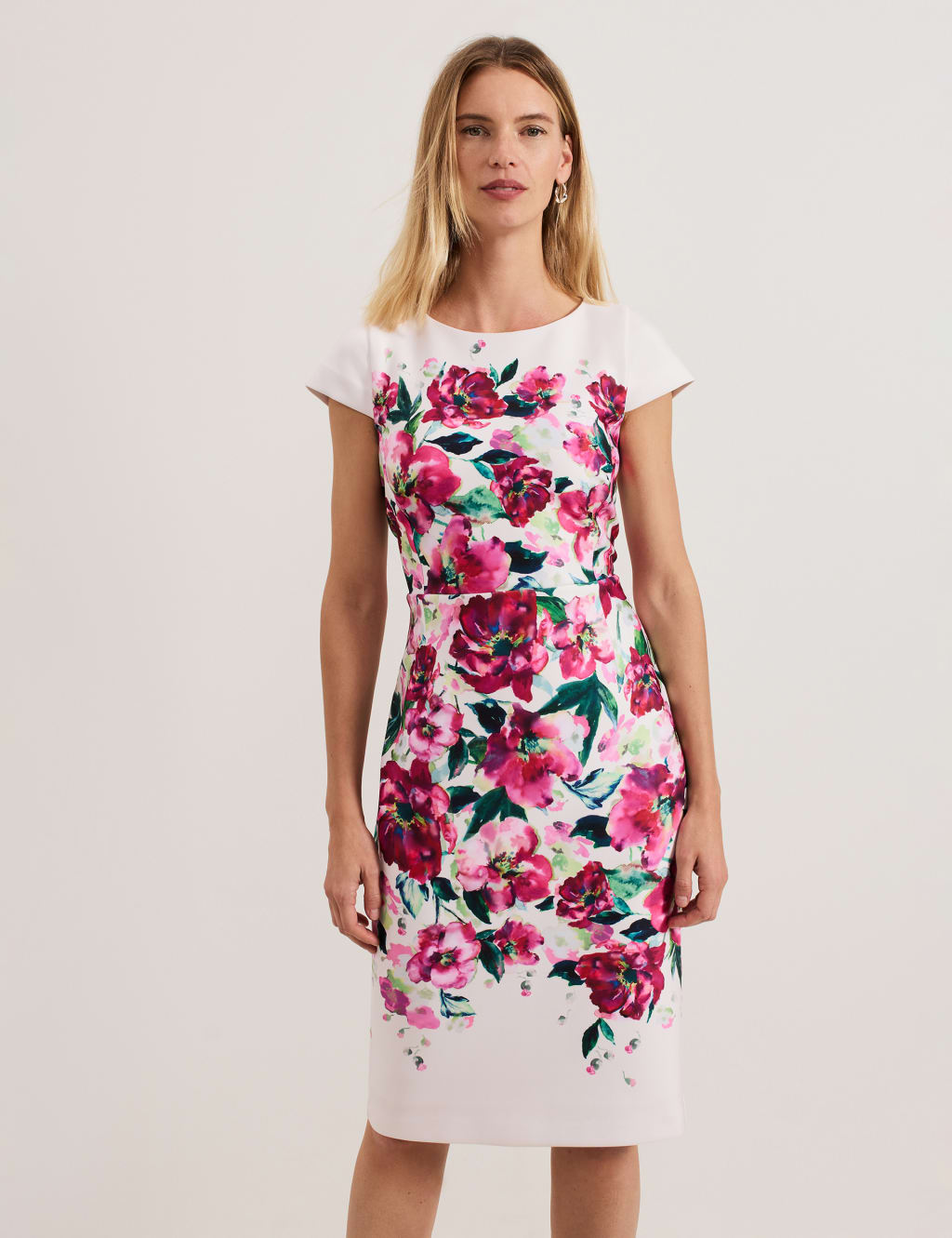 Floral Scuba Knee Length Waisted Dress 3 of 7
