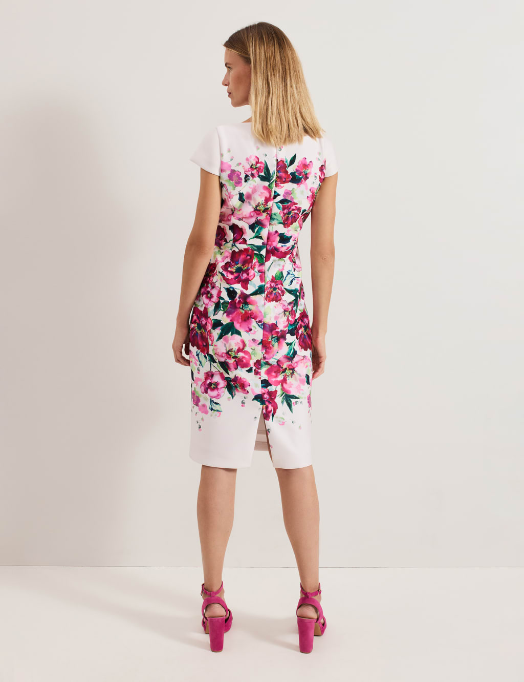 Floral Scuba Knee Length Waisted Dress 4 of 7