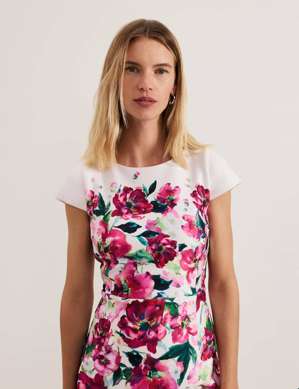Floral Scuba Knee Length Waisted Dress 5 of 7