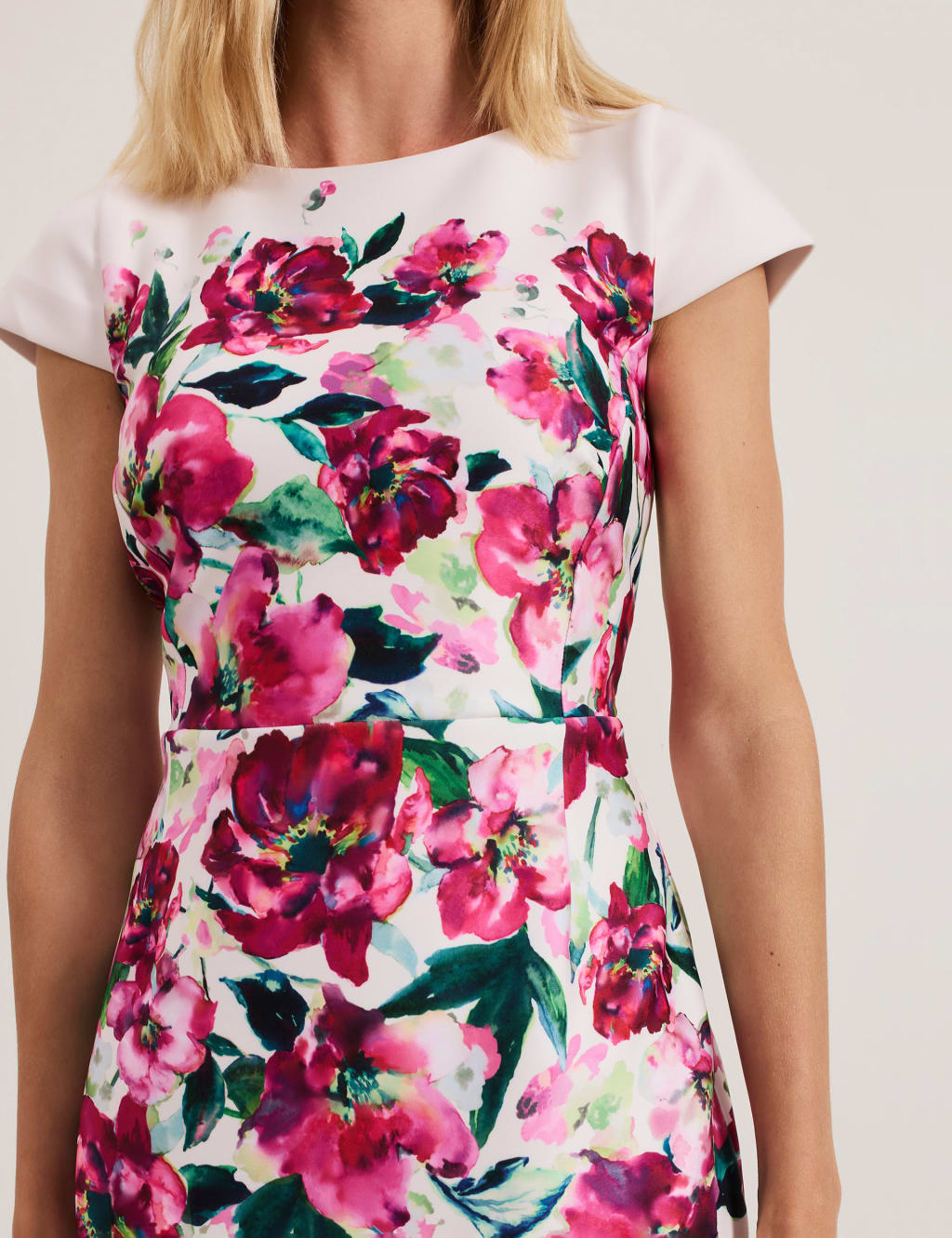 Floral Scuba Knee Length Waisted Dress 6 of 7