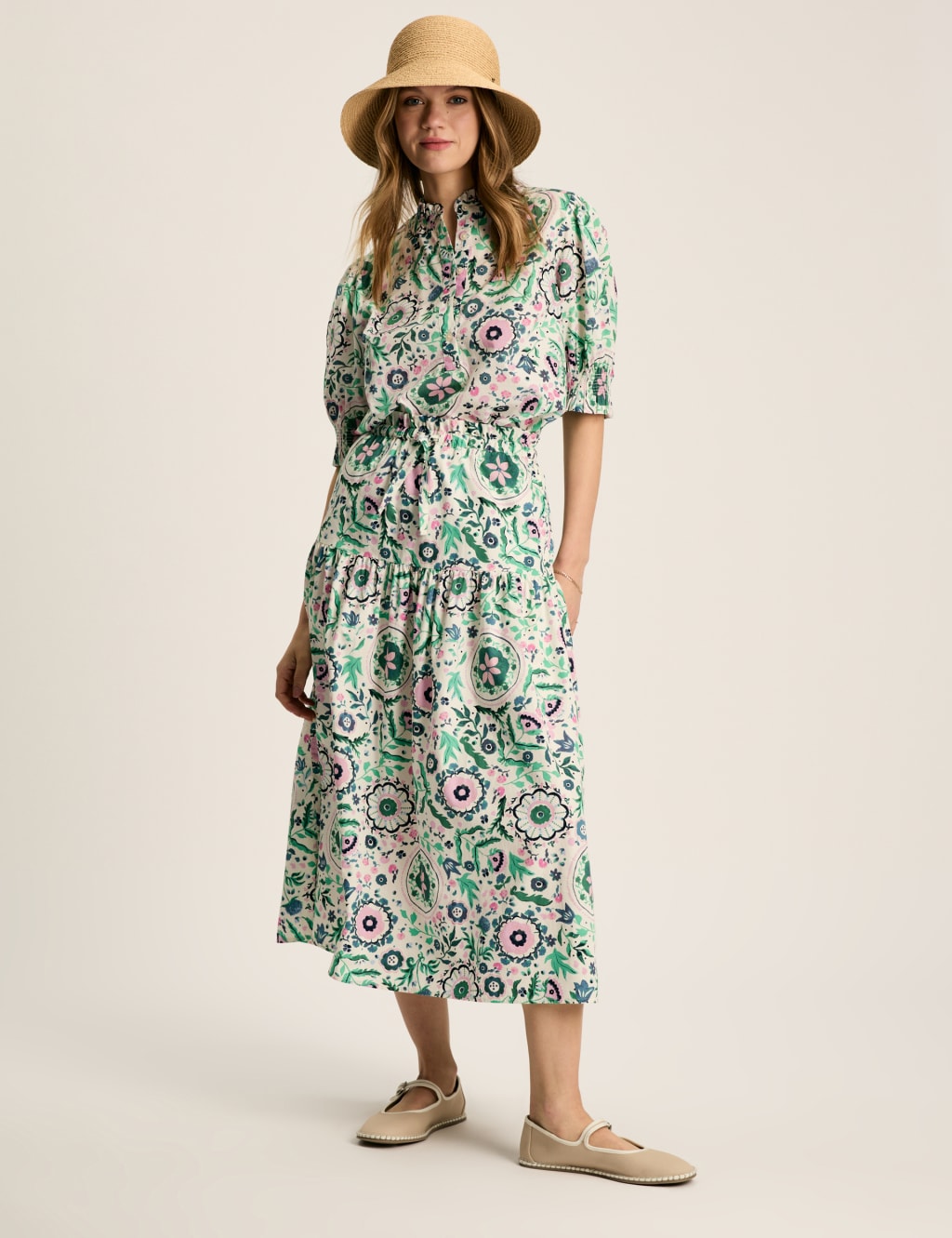 Pure Cotton Floral Midi A-Line Skirt 1 of 7
