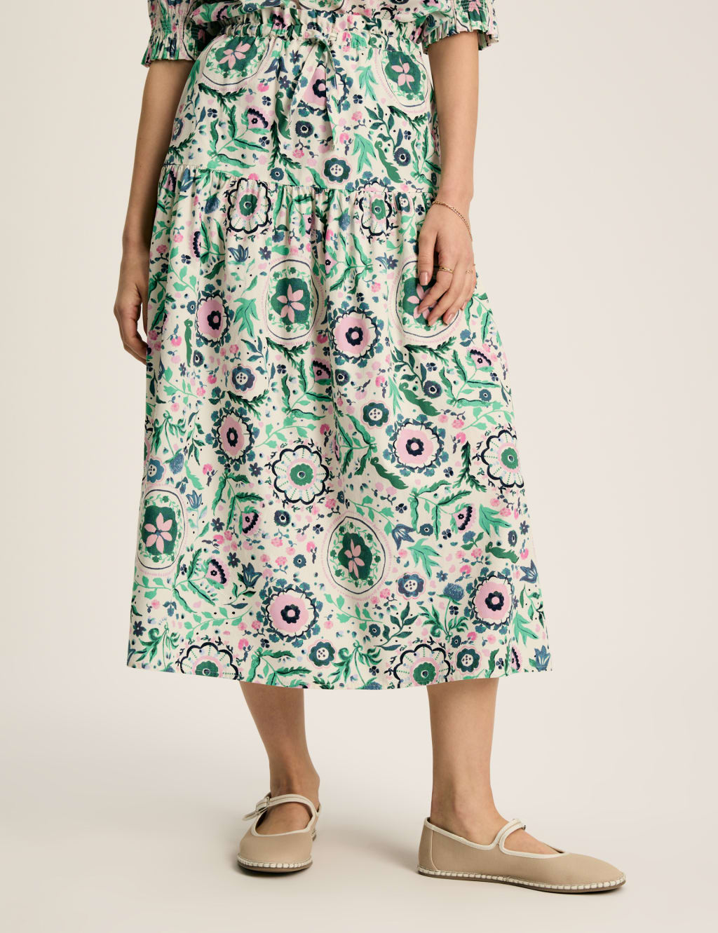 Pure Cotton Floral Midi A-Line Skirt 3 of 7