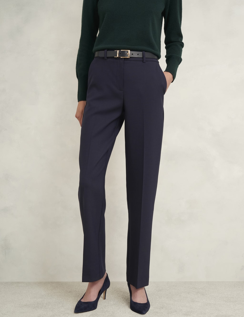 Wool Blend Pleat Front Straight Cigarette Trousers 1 of 5