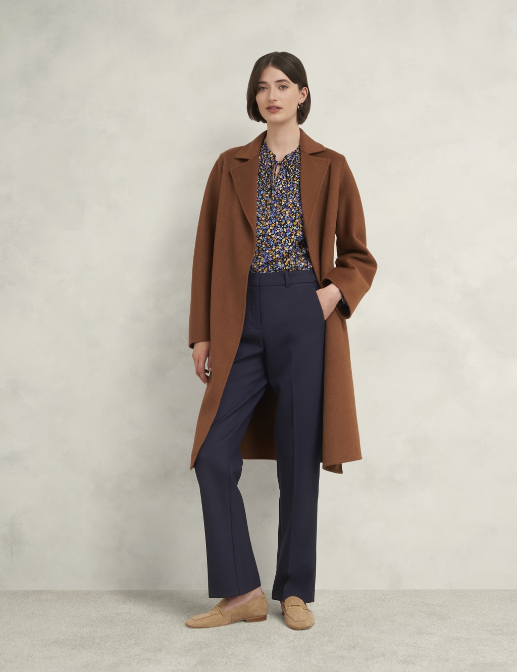 Wool Blend Pleat Front Straight Cigarette Trousers 5 of 5