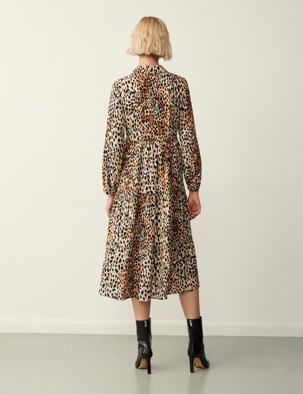 Animal Print Button Front Midi Tiered Dress Finery London M S