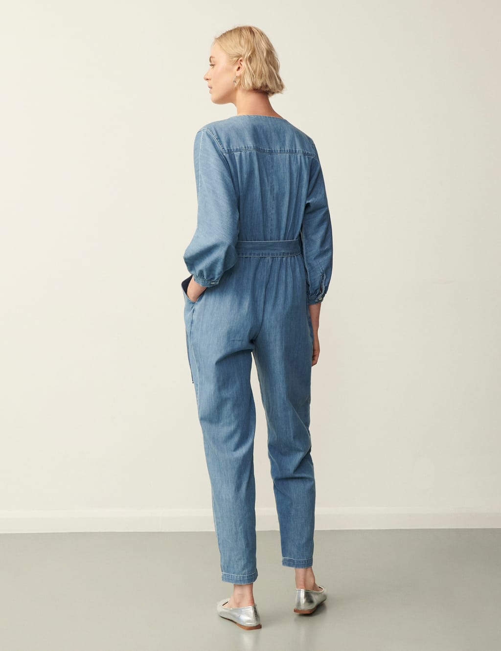 Denim Belted 3 4 Sleeve Jumpsuit Finery London M S