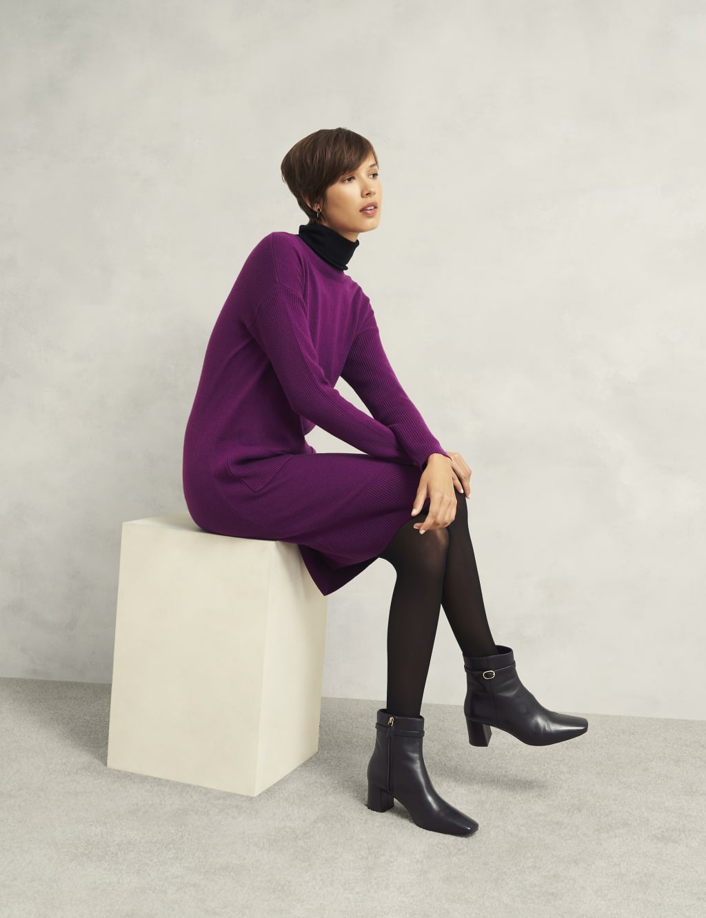 Leather Buckle Block Heel Round Toe Ankle Boots 3 of 6