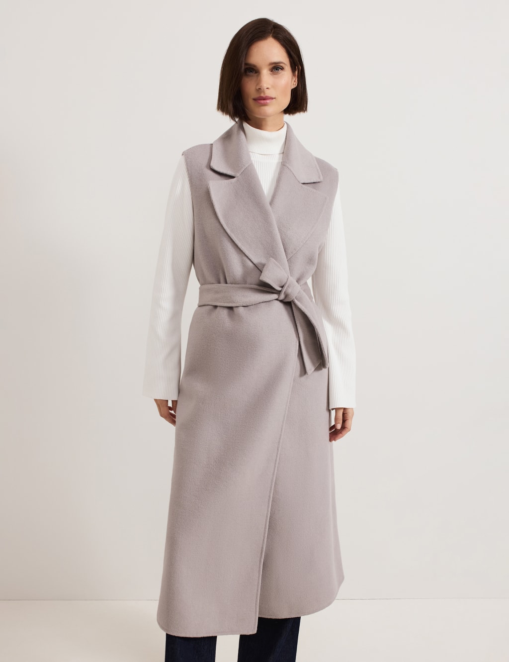 Wool Blend Tie Belt Tailored Coat 1 of 7