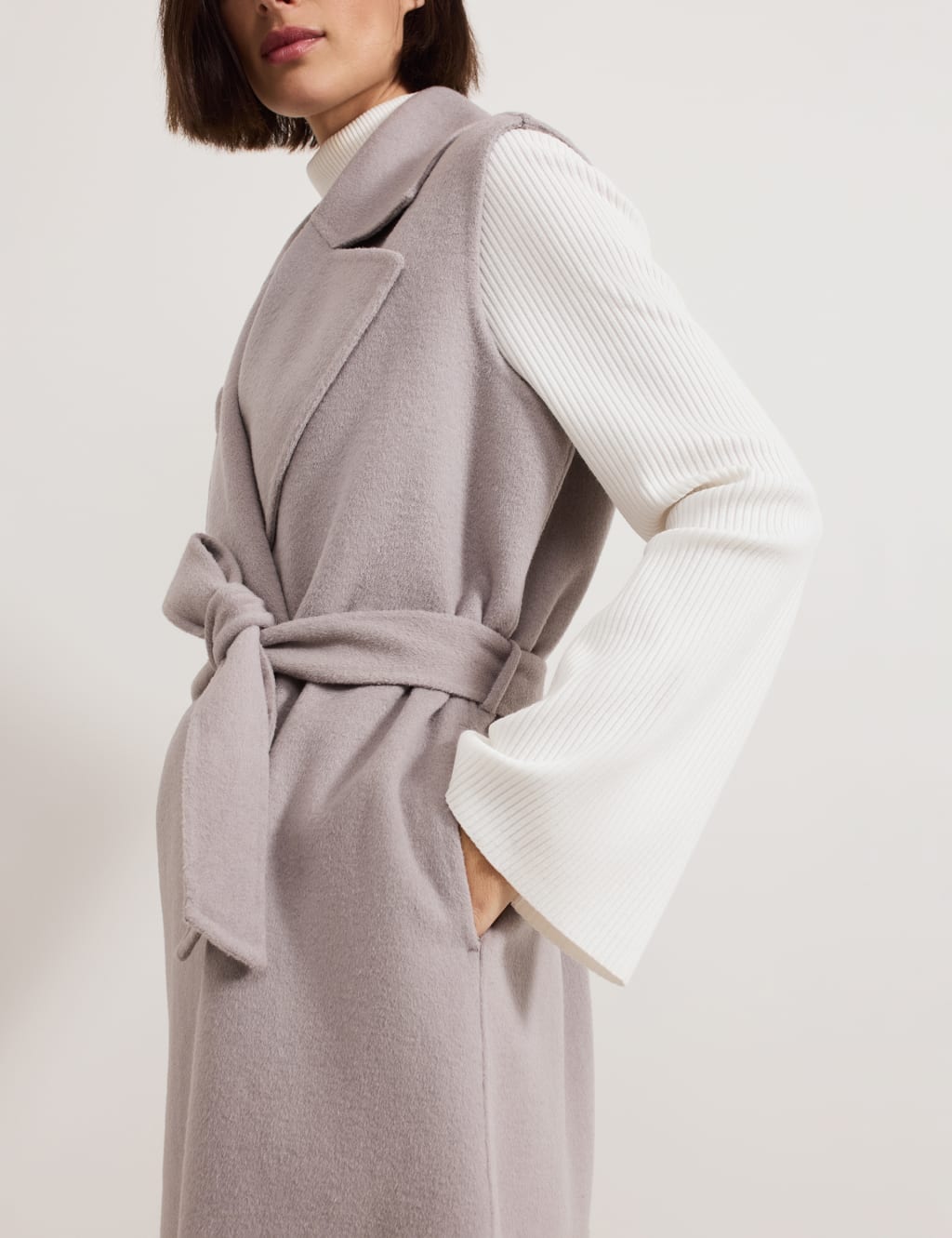 Wool Blend Tie Belt Tailored Coat 5 of 7