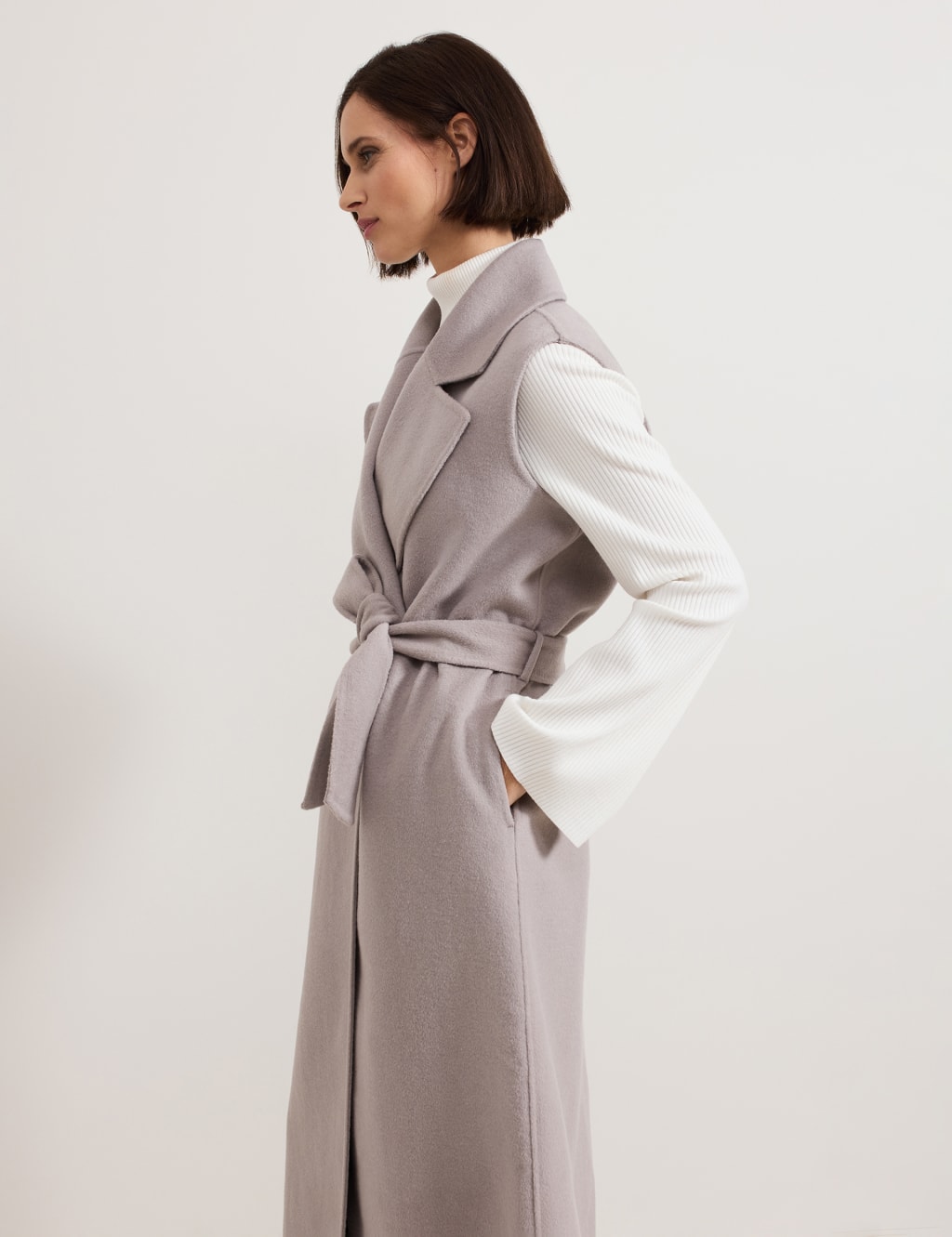 Wool Blend Tie Belt Tailored Coat 6 of 7