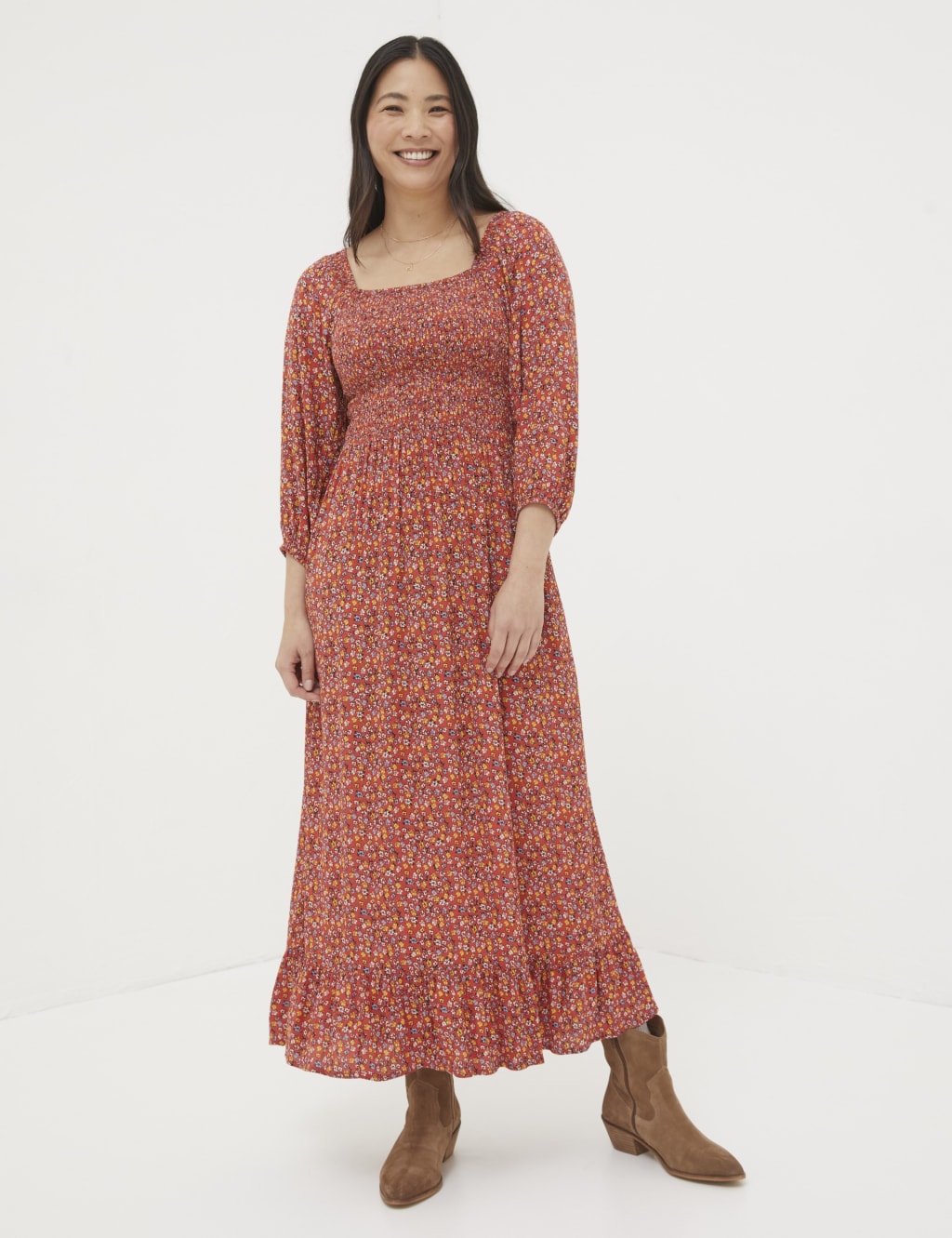 Ditsy Floral Shirred Midi Waisted Dress FatFace M S