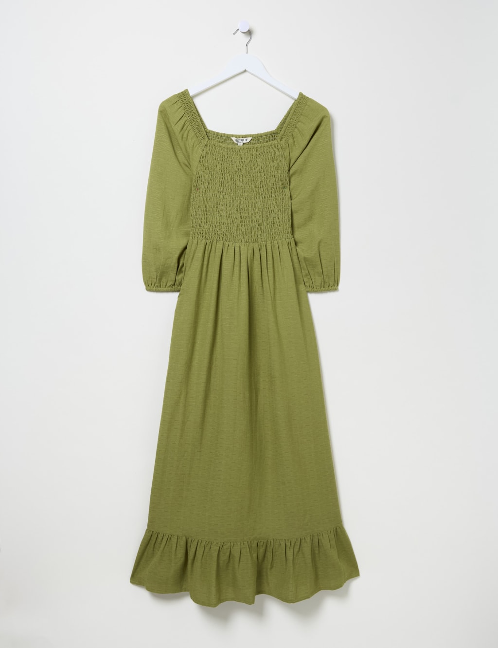 Square Neck Midi Shirred Dress with Linen 2 of 2