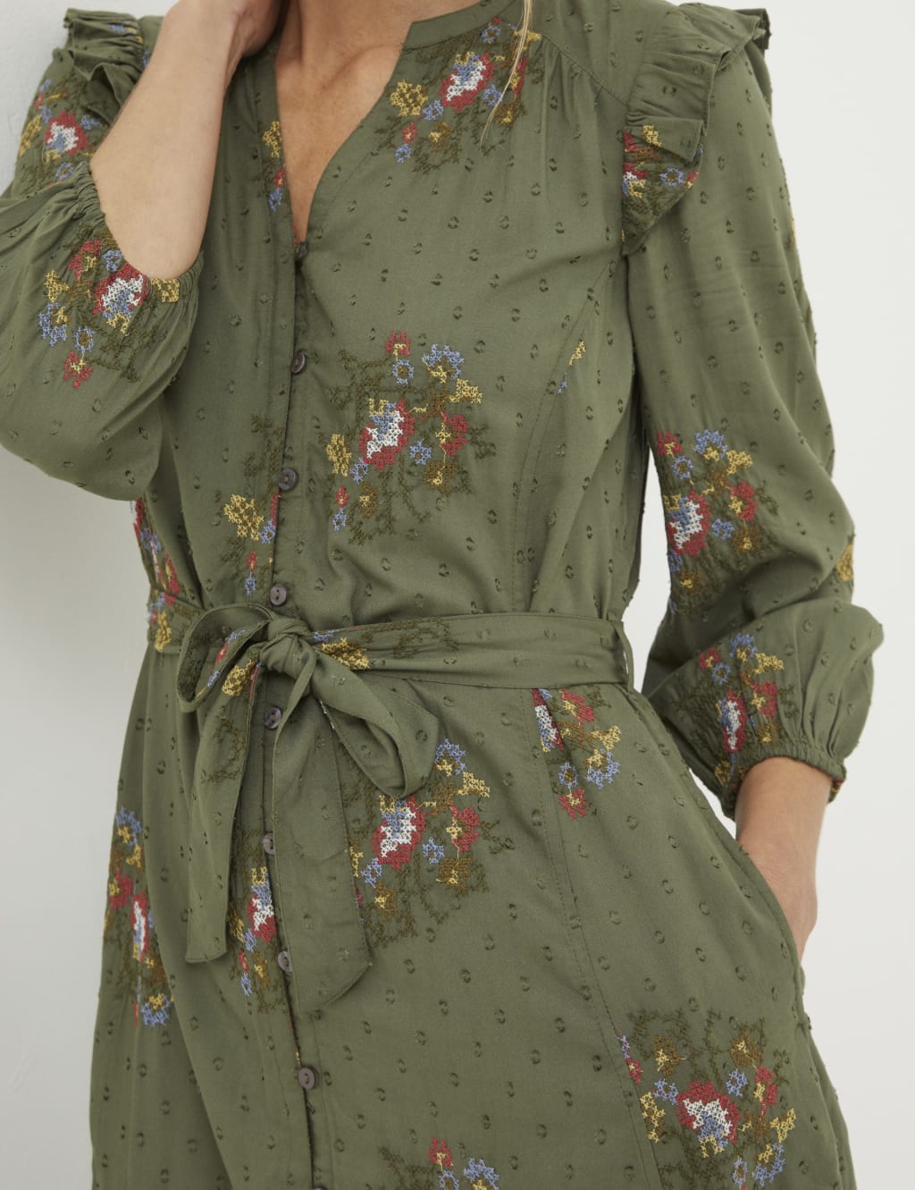 Embroidered Notch Neck Belted Shirt Dress FatFace M S