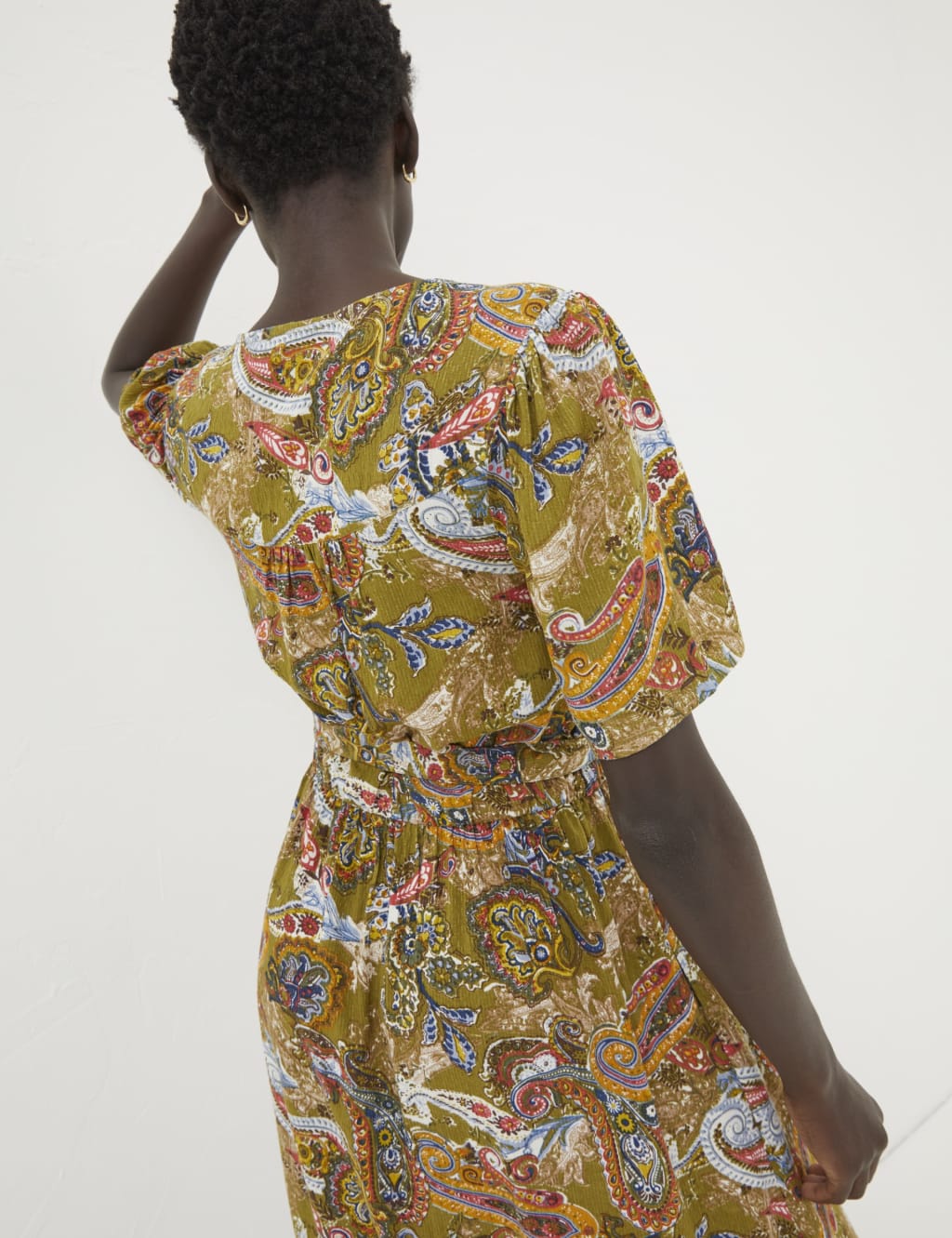 Paisley V-Neck Tie Waist Midi Tea Dress 4 of 6