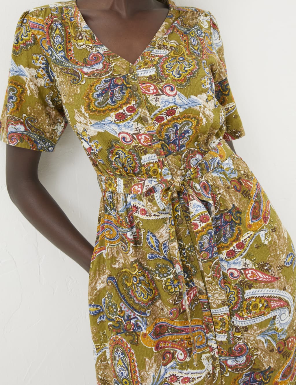 Paisley V-Neck Tie Waist Midi Tea Dress 5 of 6