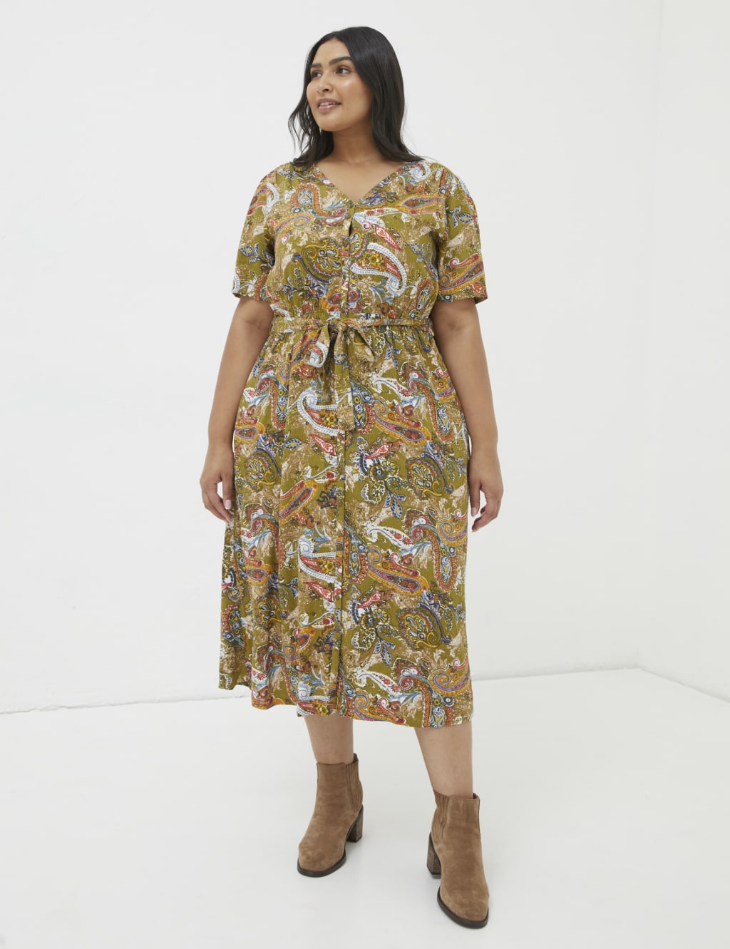 Paisley V-Neck Tie Waist Midi Tea Dress 6 of 6