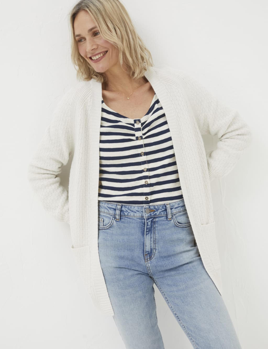 Textured Edge to Edge Longline Cardigan FatFace M S