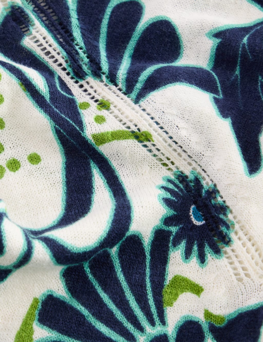 Cotton Rich Patterned V-Neck Jumper With Linen 3 of 7