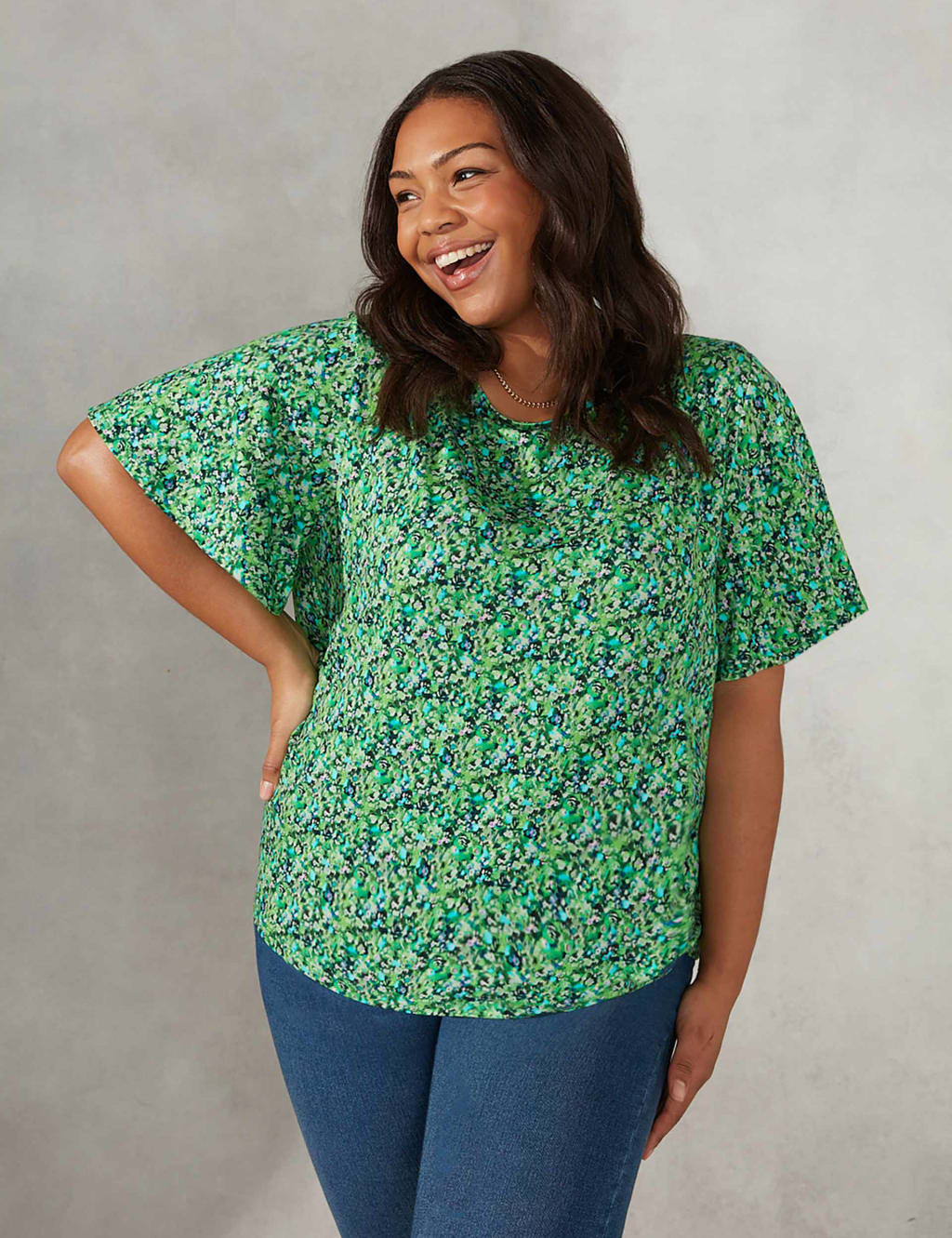 Jersey Printed Relaxed Angel Sleeve Top 1 of 3