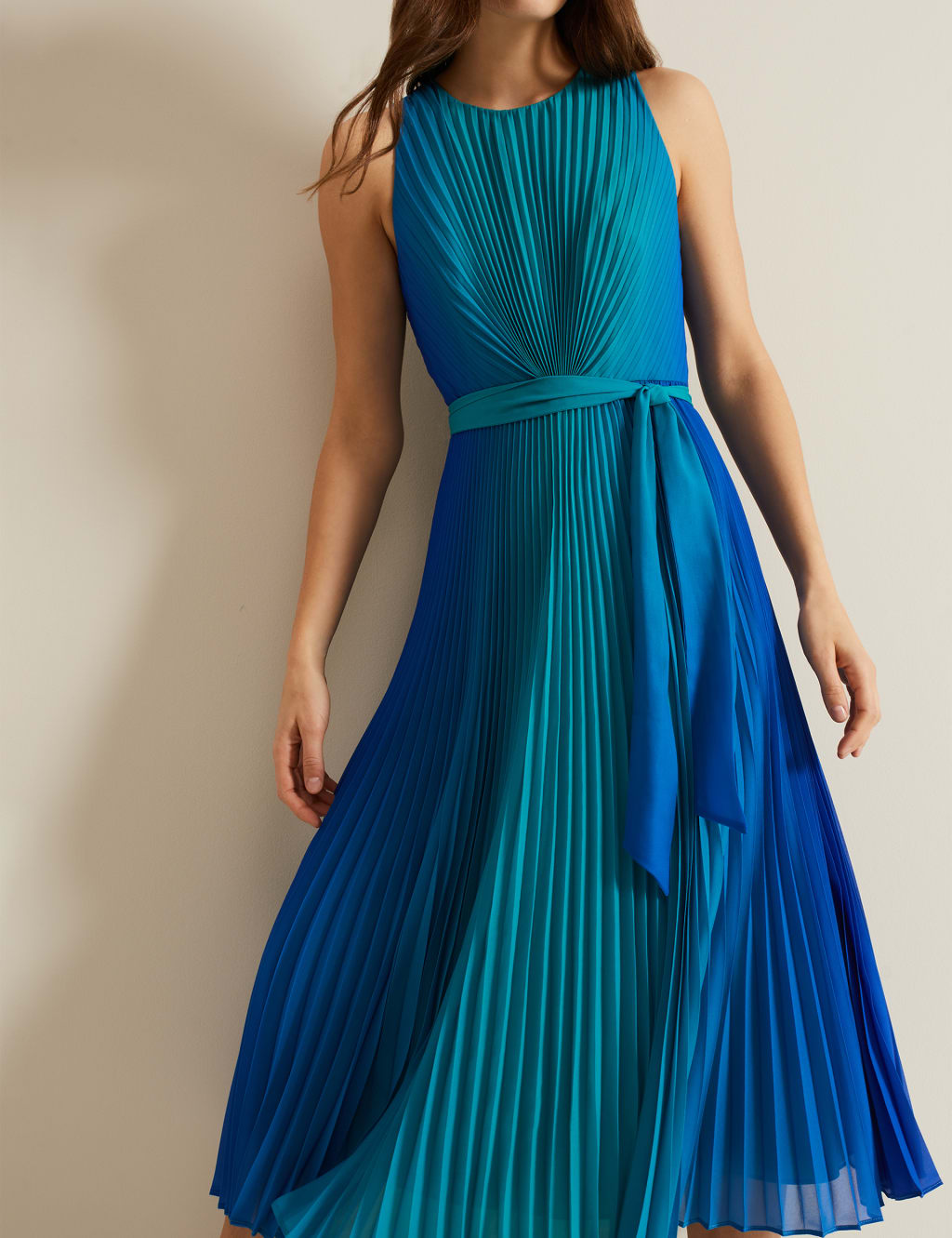 Ombre Printed Round Neck Midi Skater Dress